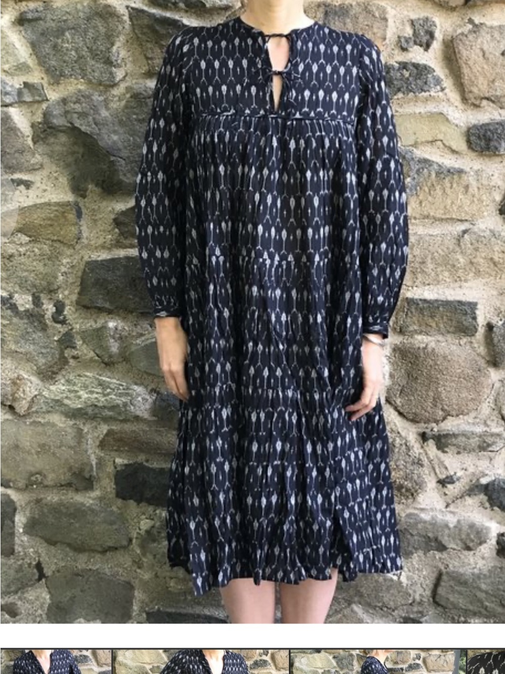 Matta Black Patterned Long Sleeve Tiered Dress